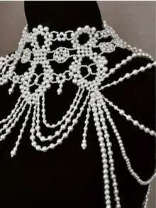 1pc Fashionable European & American Style Sexy Elegant Multi-Layer Faux Pearl Tassel Figure-8 Shoulder Chain Necklace, Suitable For Dresses And Body Accessories - STD004 - View 7