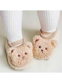 1 Pair, Kids Boat Leg Warmers Plush Thickened Baby Bear Leg Warmers, Cute Soft Cozy For Home Daily Wear, Comfortable Breathable - Khaki - View 4