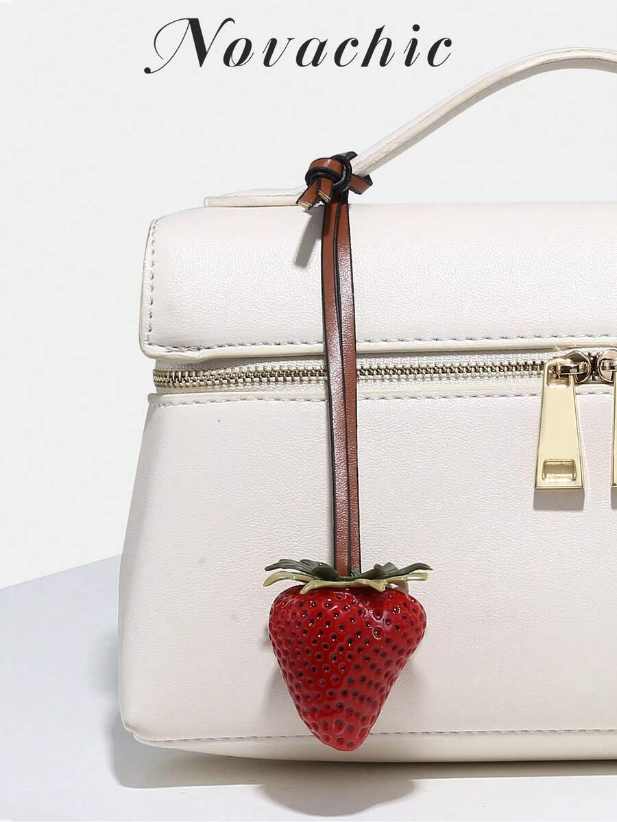 1pc Novachic Handmade Strawberry Charm, Suitable For Summer Vacation, Beach, Accessory (Charm Only, No Bag) - Red - View 1