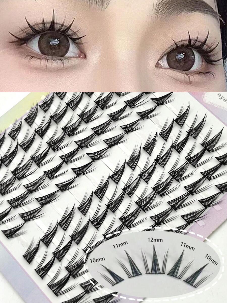 100pcs Sunflower Thick Charming Cluster Lashes False Eyelashes, Natural Cartoon Naughty C-Curl Eyelash Extensions - B - View 1