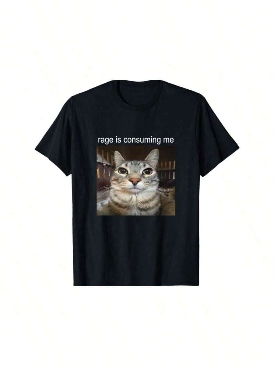 Camiseta de meme de gato tonto mirando furiosamente "La rabia me está consumiendo" - Negro - Ver 1