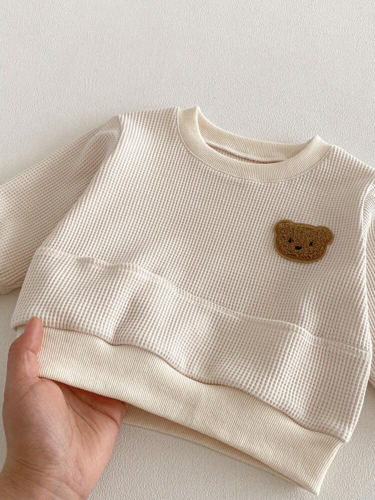 Set de 2 sudaderas holgadas de manga larga con bolsillo y diseño de oso lindo en contraste de color, para bebé/niño pequeño unisex, casual, para primavera/otoño - Multicolor - Añade 7