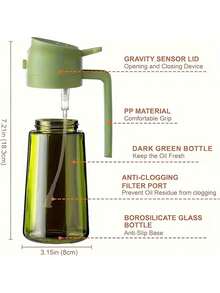 1个16盎司/470毫升不透明深色油喷瓶，烹饪理想之选，二合一厨房橄榄油瓶，优质深绿色玻璃油瓶，喷油器，厨房油壶，喷雾瓶，非常适合烧烤，现代厨房小工具，耐用厨房用具，适用于空气炸锅和烤架，厨房配件，绿色/黄色/白色可选