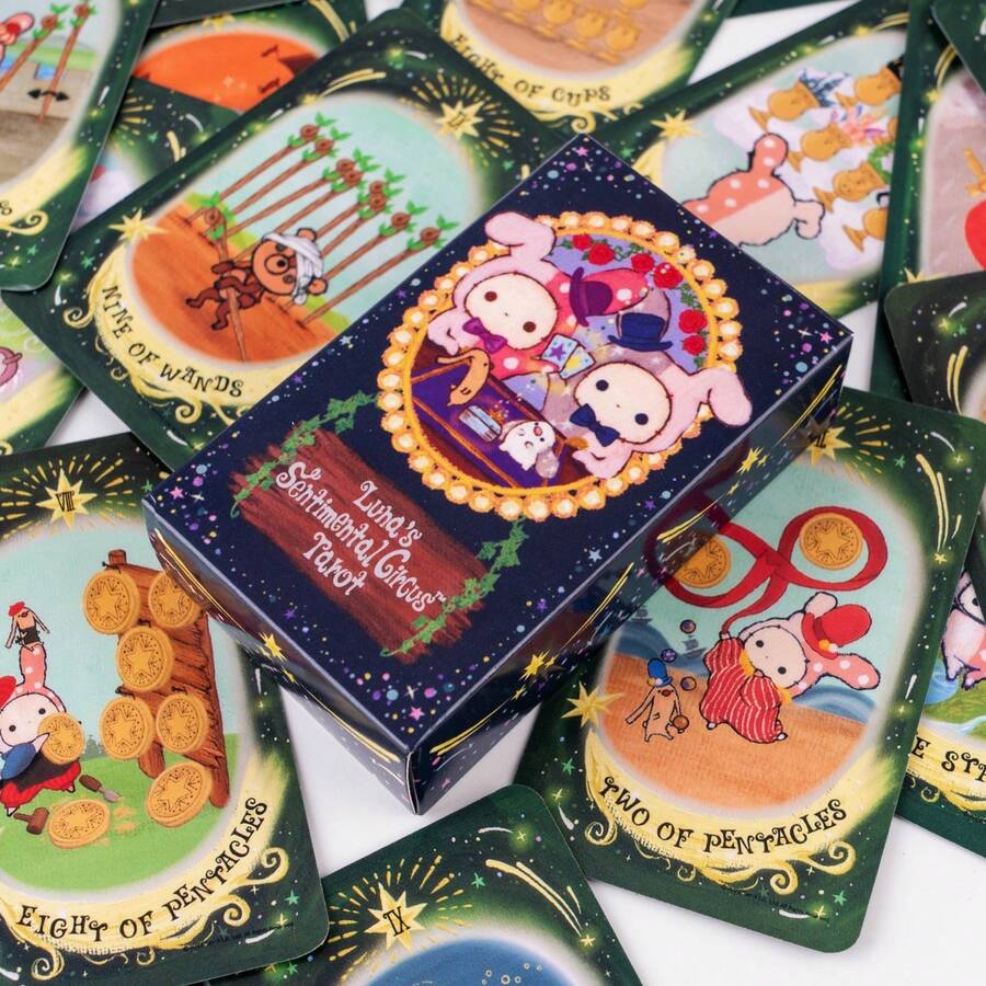感伤马戏团塔罗牌，日式月亮与梦工厂可爱疗愈塔罗牌，用于占卜和算命 - 彩色 - 查看 1