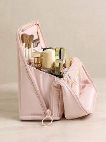 分格竖款化妆包 - 大容量旅行化妆品收纳包，多功能隔层设计，耐用面料和网状口袋，便携式桌面护肤品和化妆工具收纳盒，女士礼物，圣诞礼物，送给她的绝佳礼物，化妆间装饰 - 彩色 - 查看 7