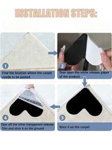 1/4/8pcs Heart-Shaped Carpet Anti-Slip Pads, Double-Sided Adhesive, Washable & Reusable, Suitable For Hardwood Floors & Tiles, Stickers, Wall Decals, Vinyl Decals, Home Decor, Spring Decorations, Home Refresh, Rama Decor Stickers Gift, Birthday Graduation Floor Tiles, Self-Adhesive, Peelable, Living Room Decor, Bedroom Decor, Kitchen Decor, Valentine's Day, New Year, Back To School - Black - View 7