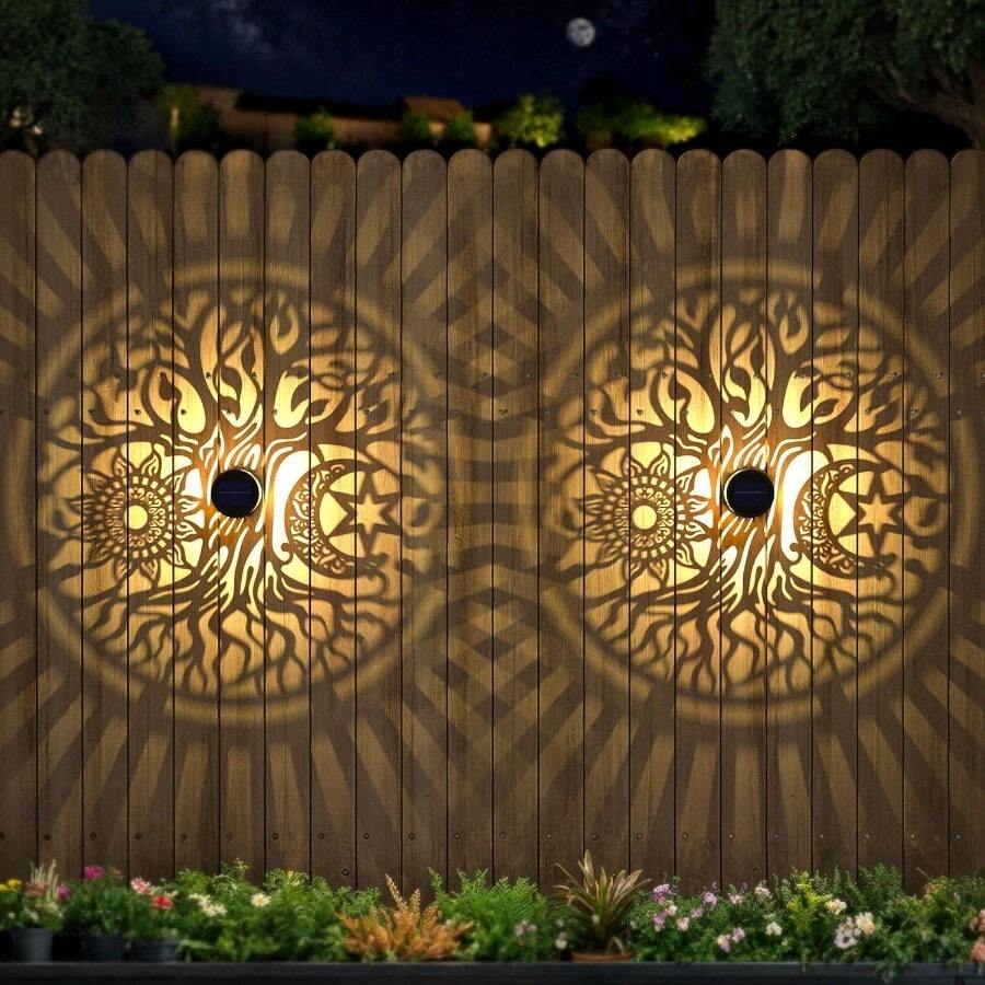 Luces Solares de Metal para Exterior 2 Unidades Negro Árbol de la Vida Impermeables 18 Lúmenes Montaje en Pared - Paquete de 2 - Ver 1