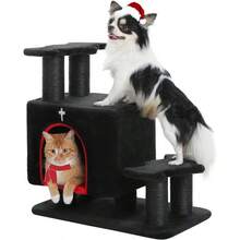 3-In-1 Dog Stairs & Cat Scratching Post With Condo - Pet Steps For High Beds, Sofa & Couch, 3-Tier Cat Tower With Sisal Scratching Pad For Small Dogs, Cats & Kittens, Black - Black - View 1