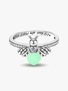 1枚925纯银创意萤火虫戒指，女士/女孩承诺戒指，永恒戒指，精美珠宝礼物 - 銀色 - 查看 3