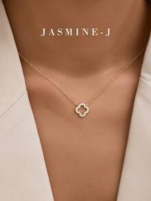 1条925纯银镂空四叶草项链，镶嵌钻石，14K镀金，低致敏性，经典简约四叶草花朵项链，适合女士日常佩戴，是送给她的完美礼物。 - 彩色 - 查看 7