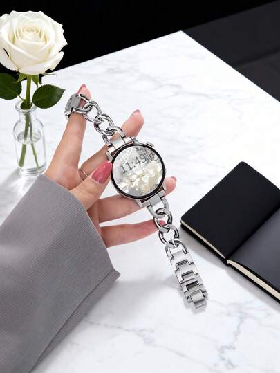 1 PC 20mm Metal Chain Watch Band Bracelet Compatible With Samsung Galaxy Watch 7/FE/6/5/4 40mm 44mm/5pro 45mm/6 Classic 43mm 47mm Fashion Slim Women Watch Strap Compatible With Huawei GT2 GT3 42mm/ Amazfit GTS 2-2e-2mini,Fashion Smart Watch Strap Compatible With Samsung Galaxy Watchband Gift For Women ReturnTo School Season