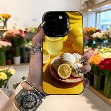 Cubierta de teléfono con diseño de limón y galletas color amarillo brillante para mujer elegante con estilo floral y decoración de pastelería ideal para uso diario y ocasiones especiales,Aplicable a los teléfonos de la serie Apple y Galaxy - Blanco - Ver 1