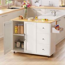 Isla De Cocina Móvil De 2 Puertas Y Mesa Plegable Blanco - Blanco - Ver 9