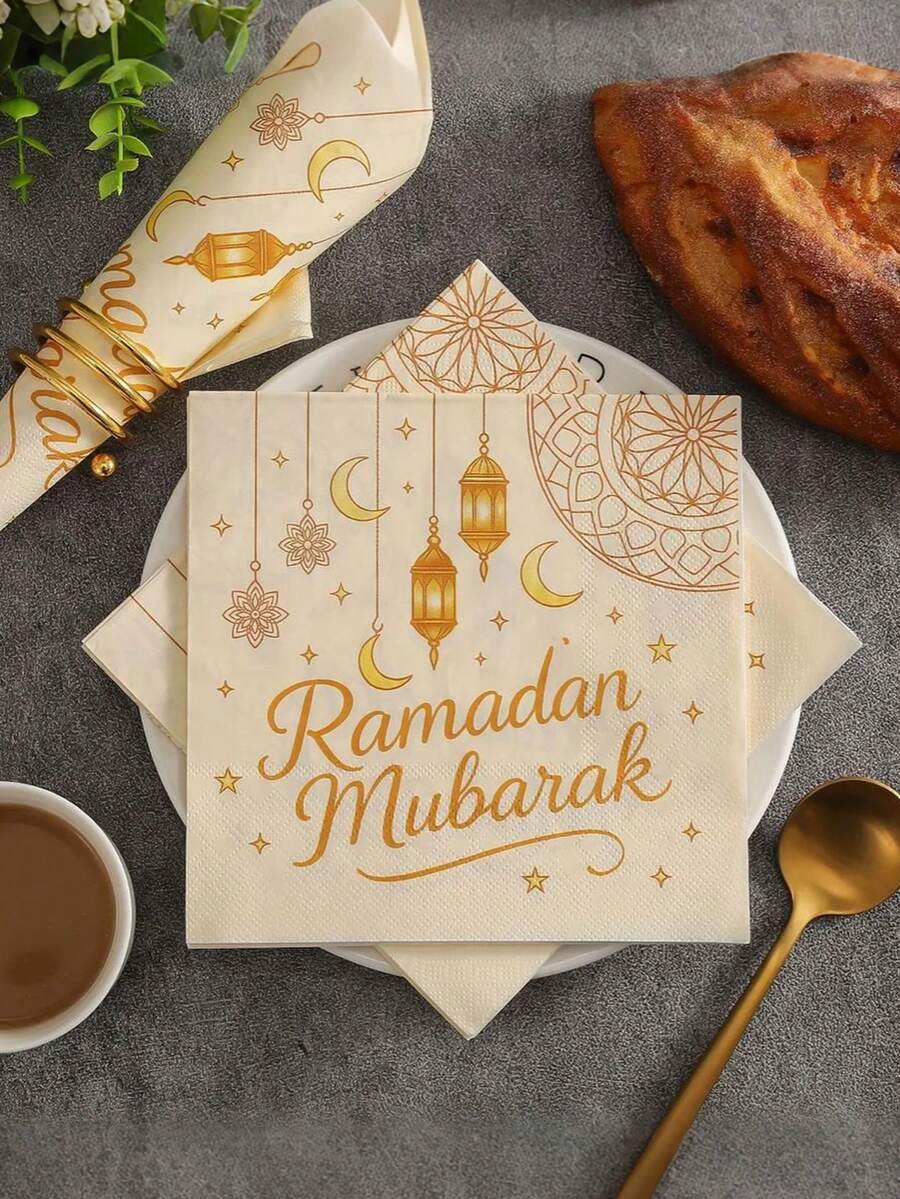 20 khăn giấy Eid Mubarak/Ramadan, khăn giấy chúc phúc Eid màu trắng và vàng, khăn giấy ngày lễ Hồi giáo, họa tiết sao và trăng lưỡi liềm, thích hợp để trang trí bàn ăn Ramadan, đồ dùng tiệc Eid, trang trí họp mặt gia đình Hồi giáo, phụ kiện bàn ăn Ramadan, quà tặng chúc phúc Eid, khăn ăn đồng bộ. - vàng trắng - Xem 1