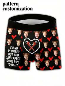 Men's Customized Face & Heart Pattern Black Elastic Fabric Funny & Novelty Boxer Briefs, Suitable For Singles Party/Anniversary Gift - Multicolor - View 4