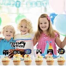 跨境热销游戏主题手柄游戏机纸杯蛋糕装饰，男孩生日蛋糕装饰，电子游戏手柄生日快乐蛋糕装饰，黑色游戏手柄蛋糕装饰，适合游戏主题派对和生日蛋糕装饰 - 彩色 - 查看 6