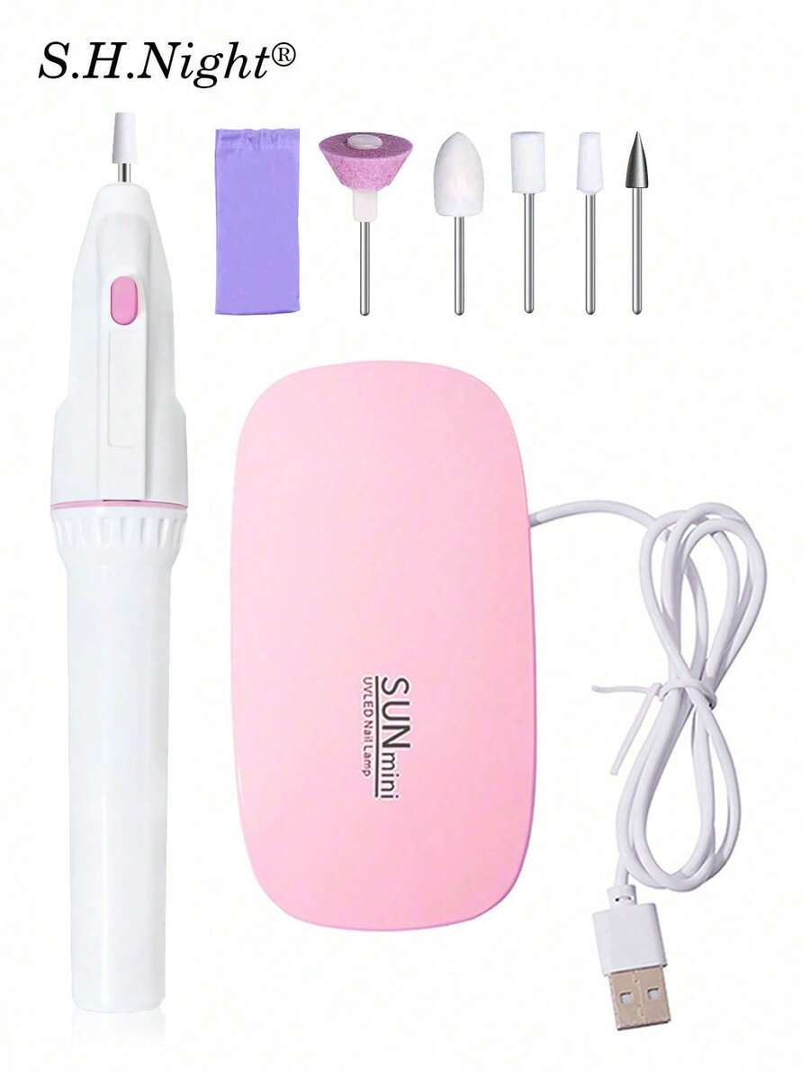 8件套美甲护理套装 - 便携式粉色迷你老鼠美甲灯，UV/LED美甲灯（带Micro USB线），7件套专业抛光机，高品质家用美甲美足电动磨甲器套装，指甲及足部护理打磨设备，专业强力指甲抛光工具，便携式LED美甲灯 - 快速干燥美甲护理工具，适用于专业凝胶指甲油