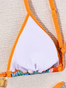 Floral & Leaf Print Backless Tie-Back Elegant Bikini, Suitable For Vacation & Beach, Spring/Summer - Multicolor - View 7