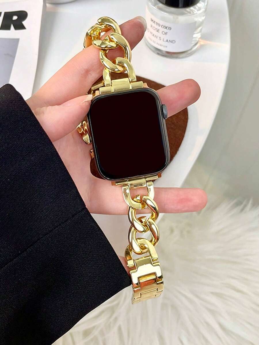1条女士时尚智能手表表带，兼容 38/40/41/42/44/45/46/49毫米，优雅耐用的抗氧化不锈钢材质，玫瑰金/银色/黑色可选，兼容 Series Ultra 2/SE 11/10/9/8/7/6/5/4/3/2/1，时尚手镯式表带，女士情人节礼物，智能手表配件 - 金色 - 查看 1