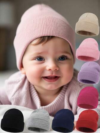 1 pieza Gorro de bebé de punto Nuevo Gorros tejidos a medida para exteriores para niños y niñas Gorro de invierno cálido y grueso Gorro a prueba de viento Gorro de calavera 0-2 años