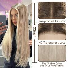 2026 New Arrival Highlight Beige Blonde Wig Human Hair For European White Skin Women 100% Real Human Hair Balayage Straight Ash Blonde Colored Wigs 180% Density Ready To Wear Pre Plucked Salon Quality 18inch 20inch Human Hair Wigs For Women Middle Part 13x4x1 UHD Transparent Lace Front Human Hair Wigs