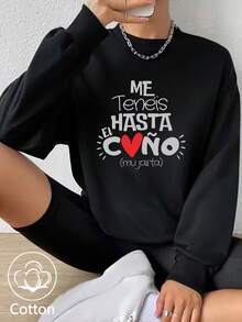 ME TENEIS HASTA EL CO.ÑO Bedruckter Sweatshirt mit Fleecefutter in weiter Passform, Rundhalsausschnitt, Lässig/College Stil, geeignet für den täglichen Gebrauch, Familientreffen, Frühjahrsferien, Frühling/Sommer, Valentinstag, Karneval, Party, Strand, Hochzeit, Gym - Schwarz - Übersicht 3