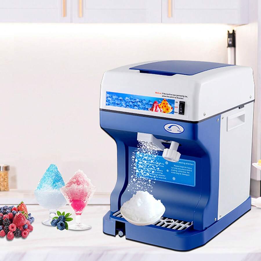 Eismaschine 250 W 120kg/h Speiseeisbereiter Speiseeisbereiter mit Kompressor kommerzieller Eisrasierer  Schneekegelmaschine - Blau und Weiß - Übersicht 1