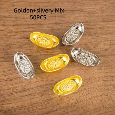 50个金迷你元宝摆件，中国新年家居装饰，风水招财元宝摆件，婚礼摆件，宝碗吉祥装饰