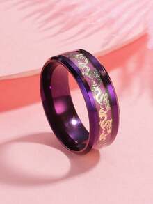 1枚时尚不锈钢龙纹戒指 - 紫色 - 查看 9
