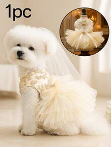 精致的狗狗薄纱连衣裙，雌性狗狗公主裙，幼犬蓬蓬裙，狗狗刺绣连衣裙，带牵引绳环的可爱狗狗服装，适合小型犬生日派对和婚礼。 - 彩色 - 查看 11