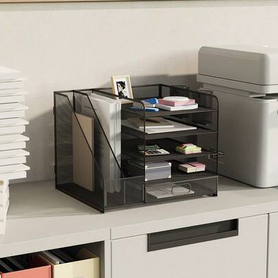 LIVINGANDHOME Living And Home High Strength 5-Layer Desk Organiser Vertical File Rack For A4 Documents And Office Notebooks