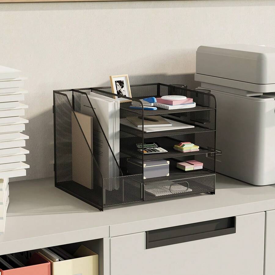 LIVINGANDHOME Living And Home High Strength 5-Layer Desk Organiser Vertical File Rack For A4 Documents And Office Notebooks - Black 30.5cm W X 28cm D X 35cm H - View 1