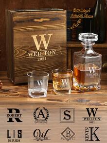 1 Set Customized Whiskey Glass Set, Includes Wooden Box & Whiskey Stones, Groomsman Gift, Best Man Gift, Boyfriend Gift, Birthday Christmas Gift