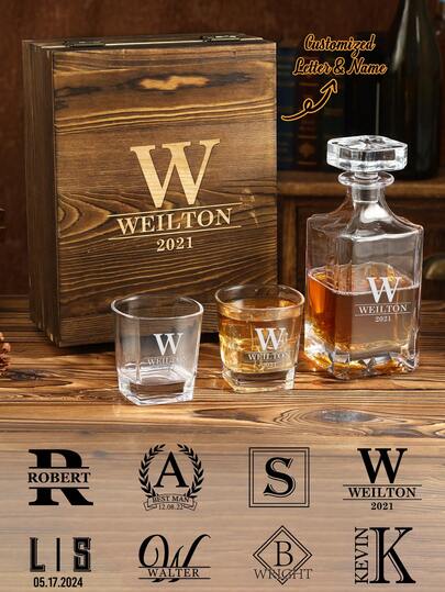 1 Set Customized Whiskey Glass Set, Includes Wooden Box & Whiskey Stones, Groomsman Gift, Best Man Gift, Boyfriend Gift, Birthday Christmas Gift