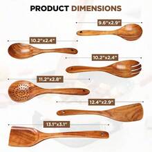 Natural Teak Wood Cooking Utensils Set - 4pcs Wooden Spoons Cooking With Ladle, Spatula, And Slotted Spoon, Premium Kitchen Tools Chefs - 6Pcs Set - View 4