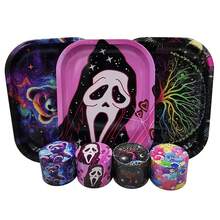 Molinillo de hierbas con bandeja rodante, rodillo de humo de tabaco de 180x140MM, molinillo de 50MM, Kit de 4 capas con estampado de oso fantasma 0EBZ - Oso A - Ver 1