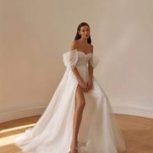 Vintage Classic Off Shoulder Lace Applique High Slit A Line Tulle Formal Wedding Dress,Registry Office Dresses Engagement Bridal Gown,Evening Party Dress Birthday Party Dress Country Wedding,Romantic Church Ceremony Wedding Dress,Suitable For Wedding,Dating,Party,Singles' Party,Vacation,Formal Occasions,Dinner Dress,Prom Dress,Homecoming Dess,Cocktail Party,Wedding Guest Dress,Graduation - 白色 - 查看 11