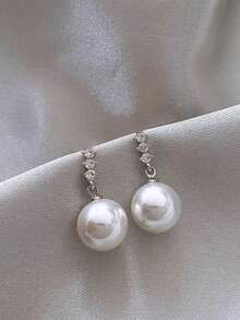 2 đôi bông tai nữ đính đá Cubic Zirconia và ngọc trai giả, thích hợp đeo hàng ngày, phụ kiện mùa thu/đông, quà tặng cho phái nữ. - Bạc - Xem 3