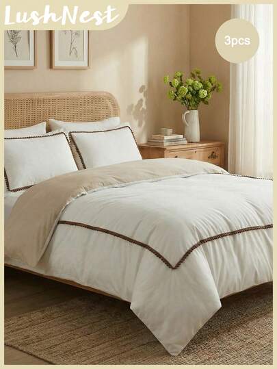 3 st. kontrastfärgat sängklädset (1 påslakan + 2 örngott, täcke ingår ej), polyestertyg, mjukt och hudvänligt, lämpligt för sovrum, alla årstider