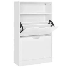 VASAGLE Armario para Zapatos con 2 Solapas, Zapatero con Estante Abierto, Chapa de Melamina, Fácil de Limpiar, 60 x 24 x 102 cm, Blanco - Blanco - Ver 1