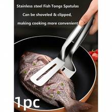 Stainless Steel Frying Shovel Clip,Multifunctional Steak BBQ Utensils Fried Fish Spatula,Bread Tongs Household Kitchen Tool,Food Flipping Steak Clips,Outdoor Picnic Pancake Turner,Frying Shovel Pancake,Pizza Steak Clip,Barbecue Grilling Cooking Tool - 銀色 - 查看 1