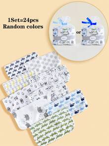 8条/12条/24条装婴儿面巾，柔软亲肤薄款手帕，婴儿护理手帕，哺乳巾，可爱图案婴儿毛巾，拍嗝巾，柔软婴儿浴巾，婴儿面巾，手帕，新生儿沐浴礼品，颜色/图案随机（材质略薄） - 多色 - 查看 11