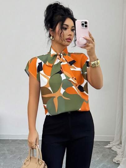 Women's Casual, Elegant & Stylish Sash-Tie Blouses With All-Over Prints – Perfect For Brunch, Shopping, Spring & Summer, Back-To-School Season