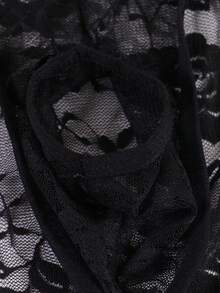 Quần lót nam dây mảnh ren hoa gợi cảm, khoét phía trước, thoáng khí và thoải mái, trang trí nơ. - màu đen - Xem 5