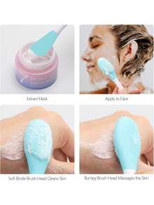 3pcs DIY Face Mask Tool Set - Dual Scale Measuring Spoon + Dual-Head Silicone Face Mask Brush & Cleansing Brush + Soft Silicone Mixing Bowl, DIY Skincare Essential, Easy For Beginners, Mixing & Cleansing, DIY Face Mask Set, DIY Essentials, Precise Measurement, Mixing Bowl, Cleansing Brush, Dual-Head Silicone Brush, 5g Measuring Spoon, Dual Scale Measuring Spoon, Beauty Tools, Beginner DIY Skincare Tools - Multicolor - View 8