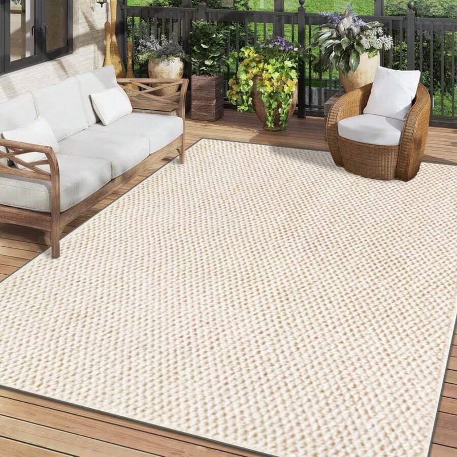 1pc White Square Outdoor Rug, Thick Faux Sisal Rug, Garden Rug, Camping Rug, Thick Rug, Washable Bottom, Sturdy And Durable, Dirt-Resistant, Kitchen Thick Rug, Decorative Rug, In-Style Rug, Shower Rug, Home Decor Room Accessory, Living Room Rug, Bedroom Rug, Entryway Rug, Kitchen Rug, Bathroom Rug, Study Rug