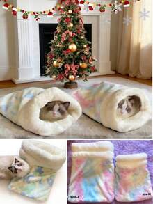 1pc Comfortable Cat Sleeping Bag, Warm Cat Sleeping Bag For Winter, Soft Plush Half-Enclosed Cat Sleeping Bag For Indoor Use - Multicolor - View 3
