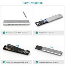 M.2 NVMe And SATA SSD Enclosure,USB 3.1 Gen 2(10Gbps) To NVMe PCI-E And SATA SSD Case Aluminum,Supports UASP Trim For M-Key/B+M Key SSDs 2230/2242/2260/2280 (Up To 8TB) - Light Grey - View 3