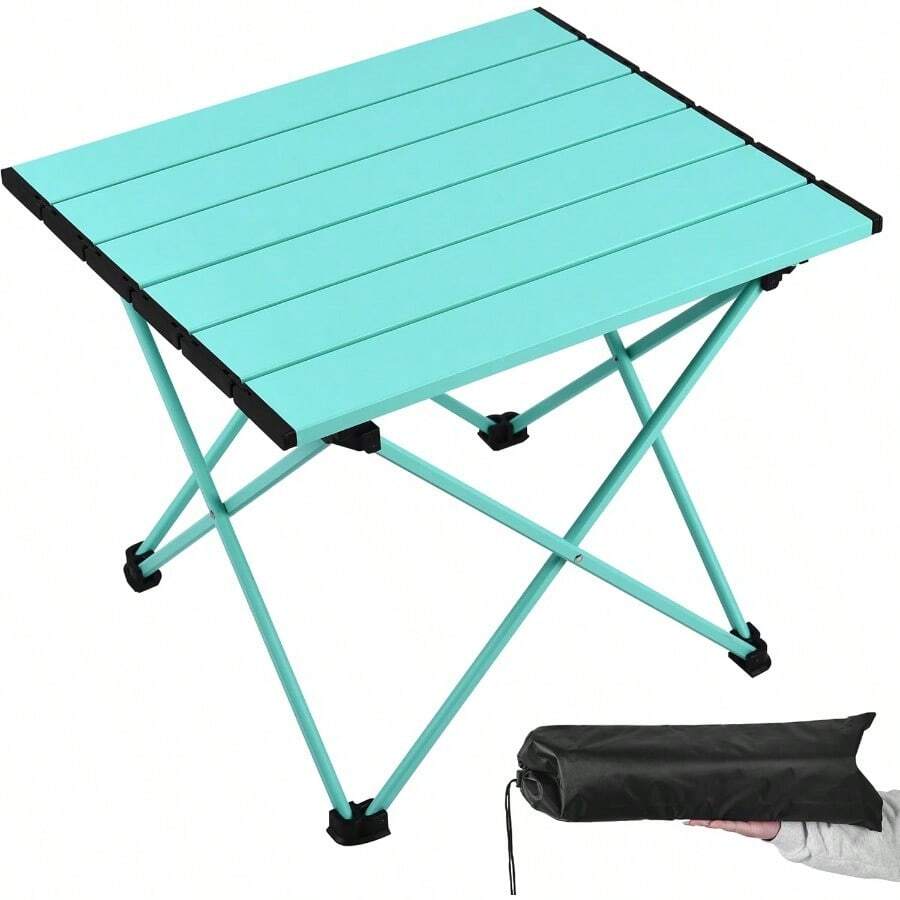 Grope Mesa de camping portátil con mesa de aluminio mesa de playa plegable fácil de llevar perfecta para exteriores picnic barbacoa cocina festival playa hogar azul -S - AzulTiffany - Ver 1