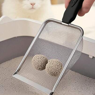 Recogedor de heces de mascotas de metal duradero, con superficie de tamizado amplia, filtración eficiente, recogedor de caja de arena autolimpiante, herramienta de limpieza de caja de arena para gatitos, artículos para gatos, utilizado para eliminar las heces de gato de la caja de arena, herramienta ideal para la limpieza de la caja de arena